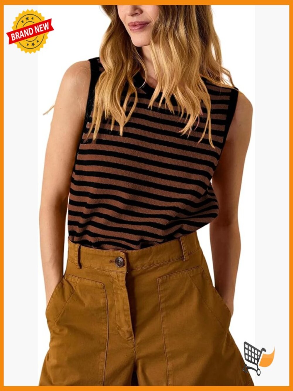 Oversized Striped Sweater Vest Sleeveless Crewneck Ribbed Knit Pullover